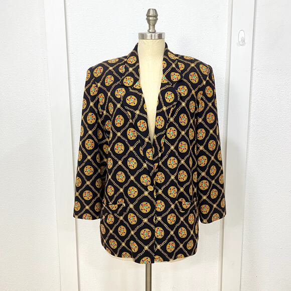 SK & Company Women's Blazer Size 10 Black & Gold Chain Pattern Holiday Career - Picture 1 of 9